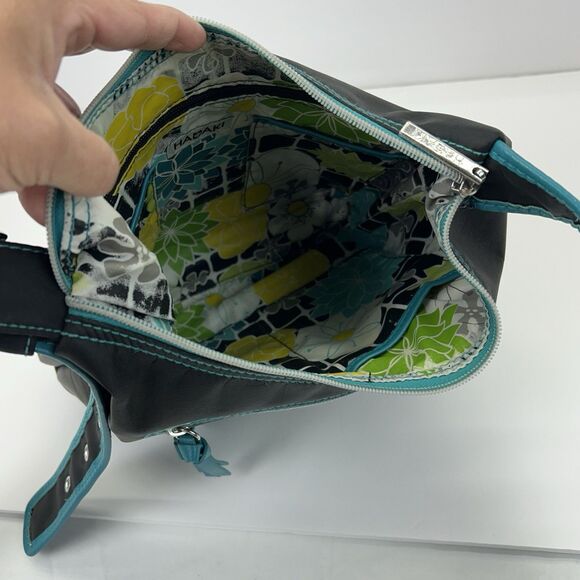 Hadaki Crossbody Purse Handbag Millipede Tote Black Teal Zipper - Picture 8 of 16